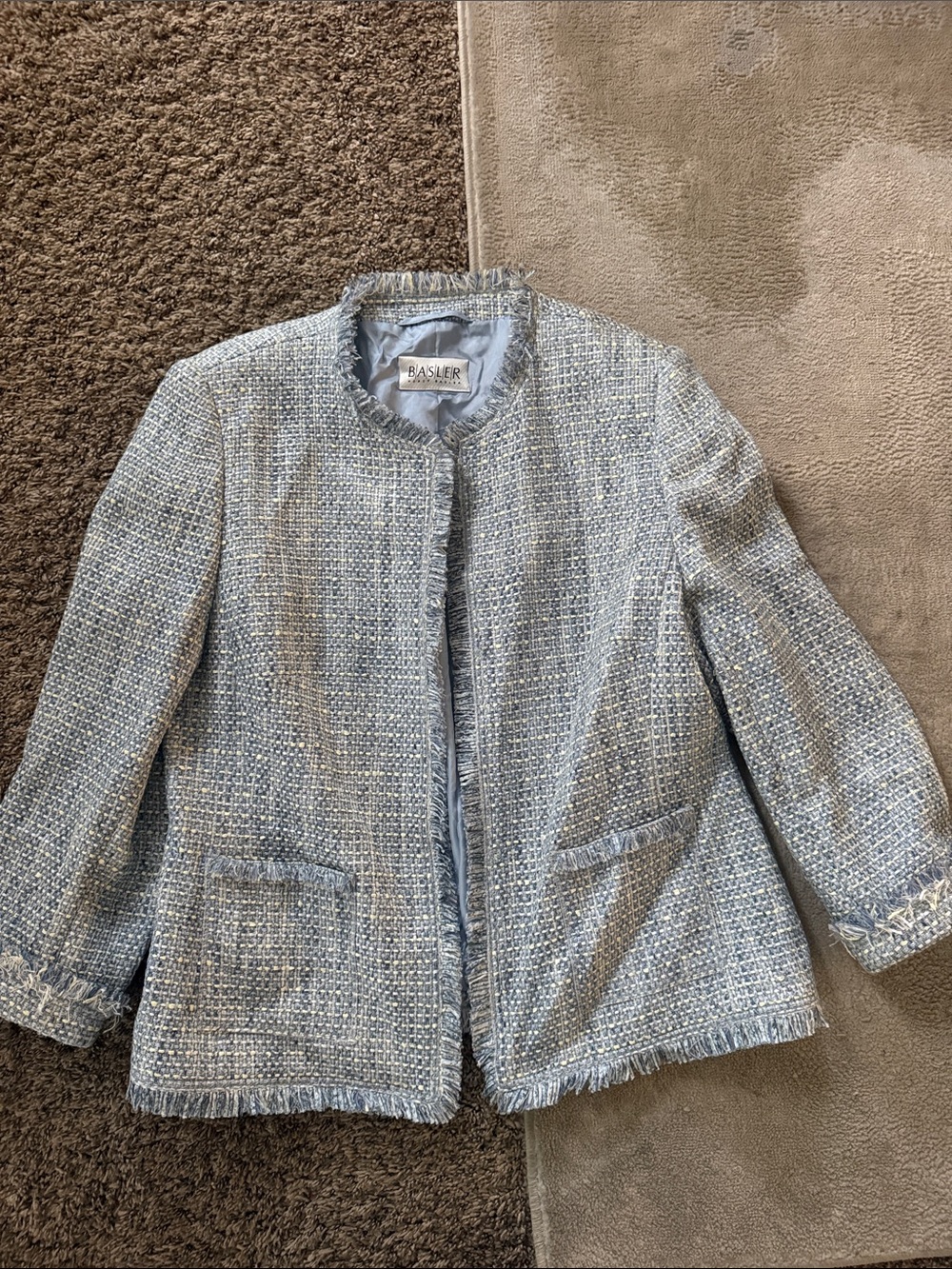 Basler Light Blue Tweed Fringe Jacket